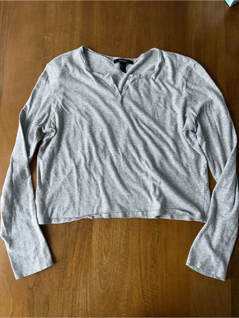 Light Gray Long-Sleeve Henley Top - Forever 21